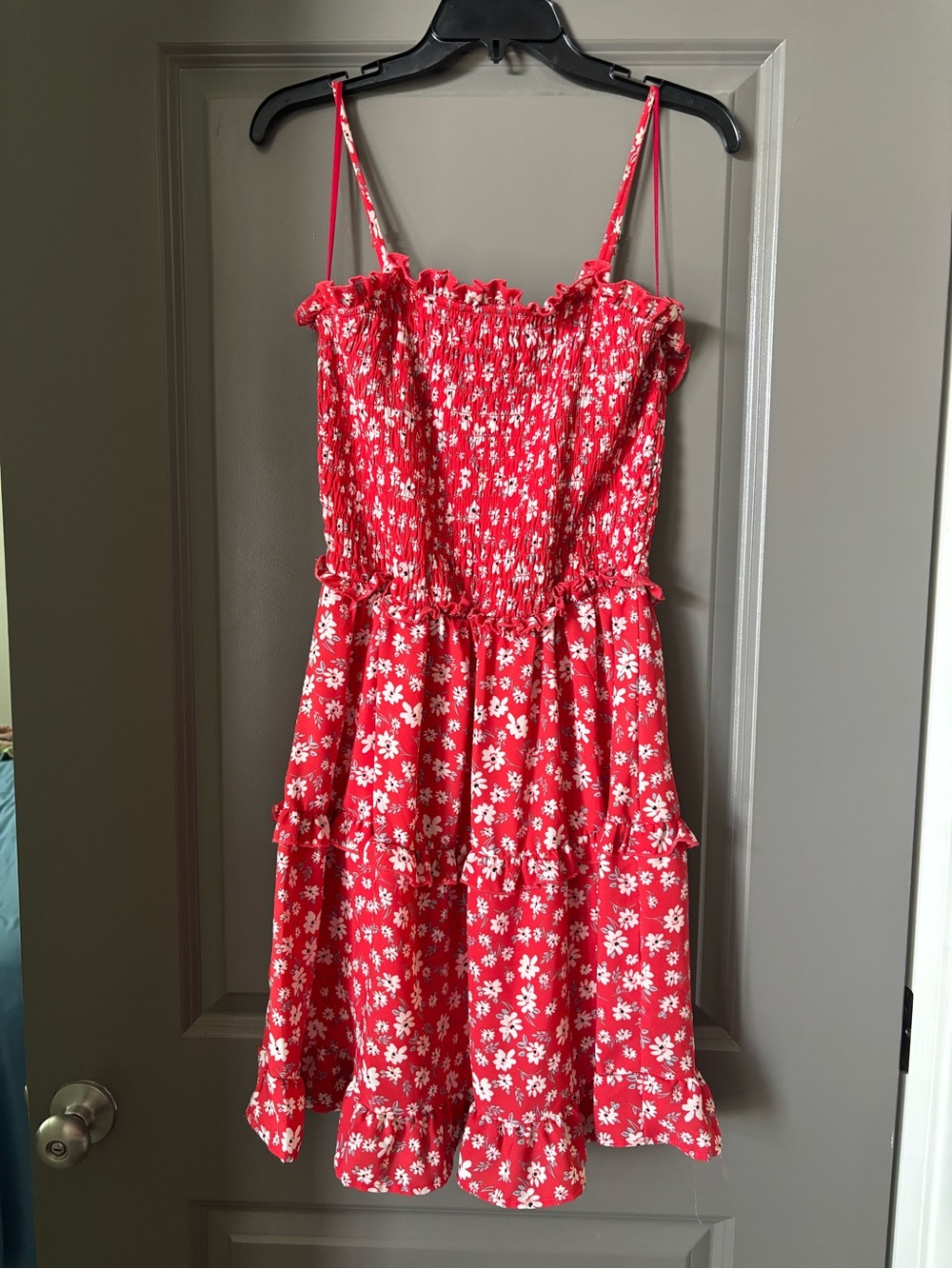Sienna Sky Red Floral Smocked Sundress with Ruffled Tiers